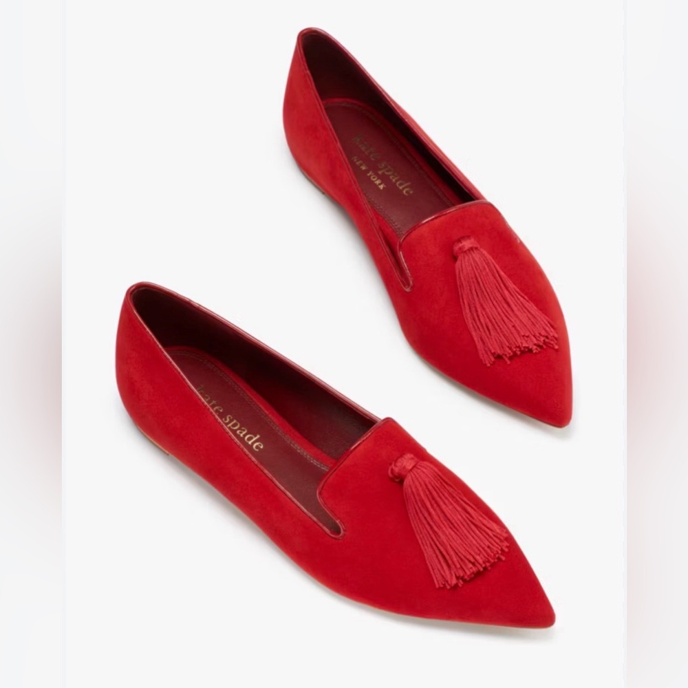 Kate Spade Adore Red Suede Tassel Pointed Toe Loafers Flats Size 6